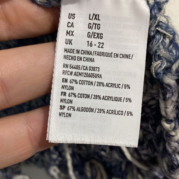 American Eagle Shades of Blue Fringe Knit Hooded Open Sweater Shrug Size L/XL - Picture 5 of 6